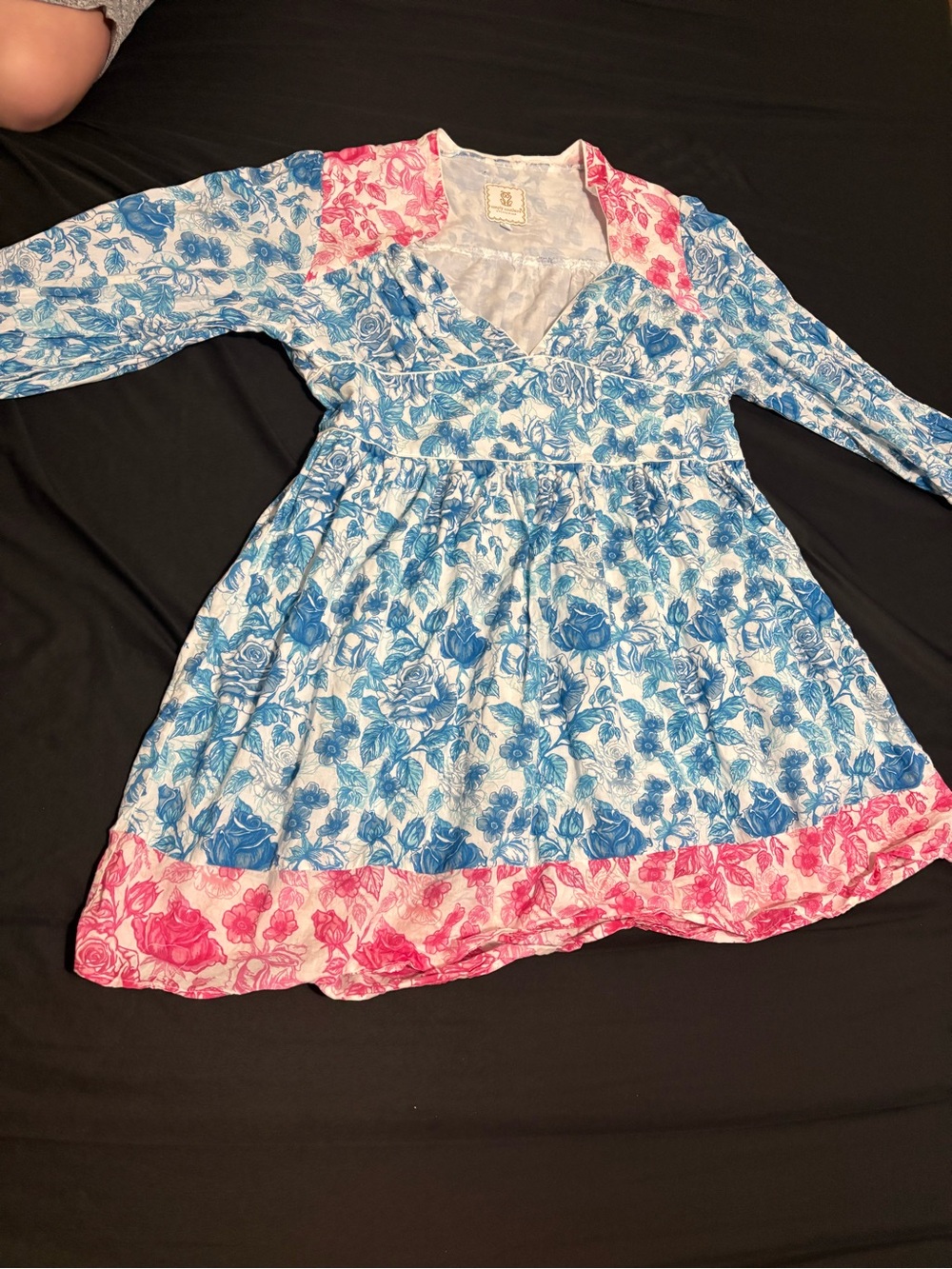 Simply Southern Blue and Pink Floral V-Neck Midi Dress